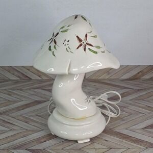 Vintage MCM Leviton Ceramic Mushroom Table Lamp Night Light White Floral READ
